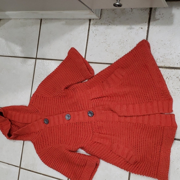 Free People Orange Button Up Hooded Sweater Size XS - Picture 6 of 12